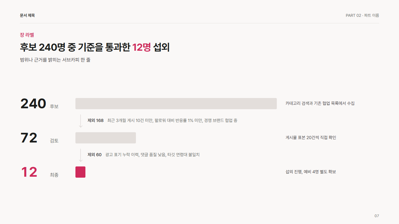 걸러내기(후보 → 제외 → 최종)