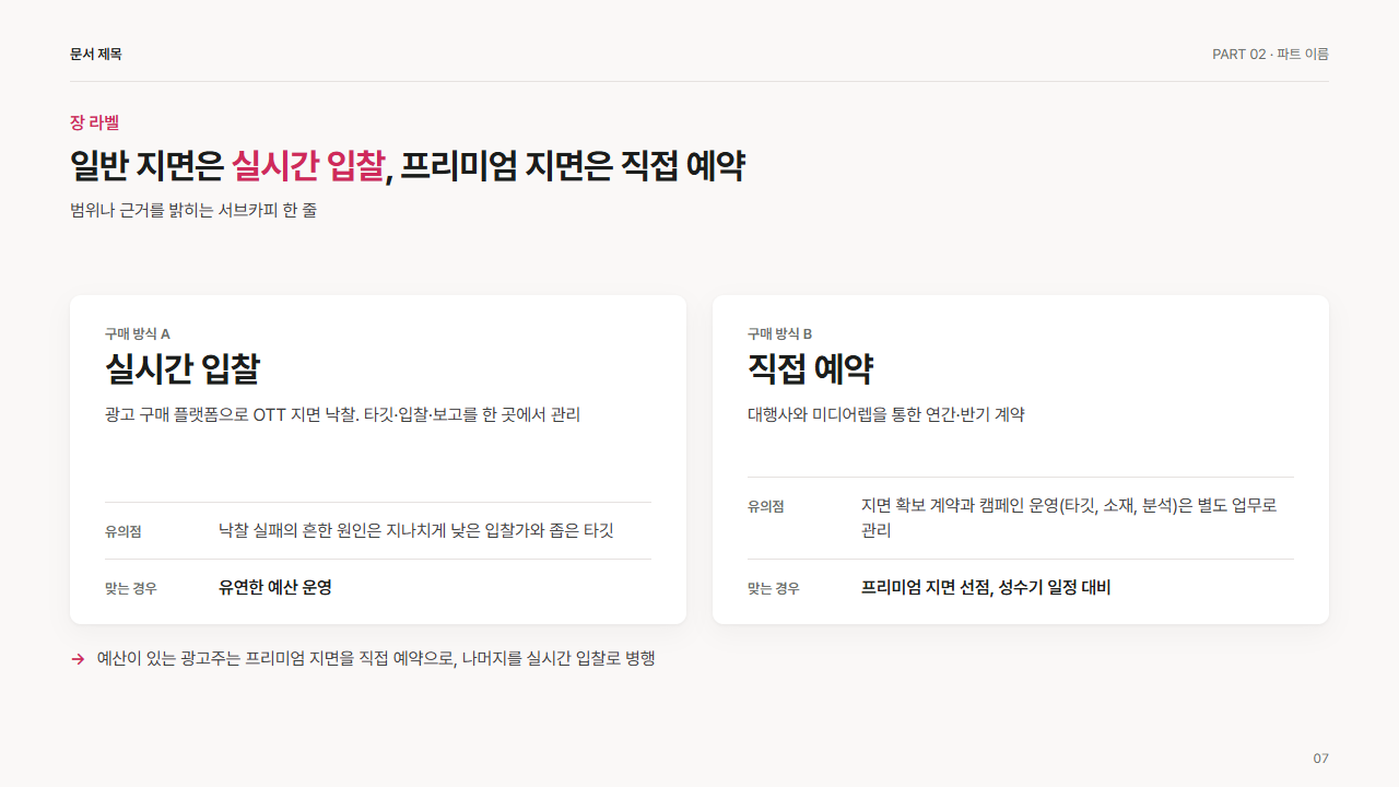 2칸 대비 카드(방식 A · 방식 B)