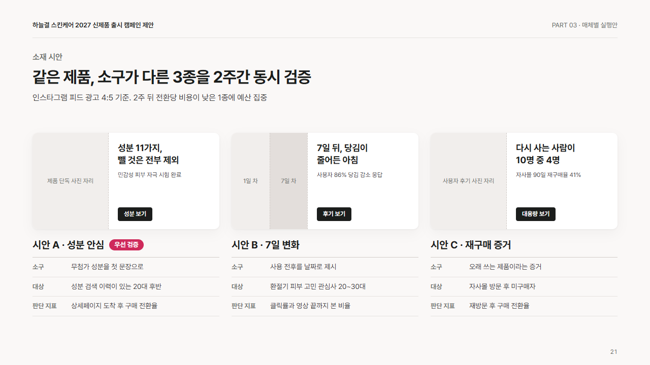 실행: 소재 시안 3종 비교