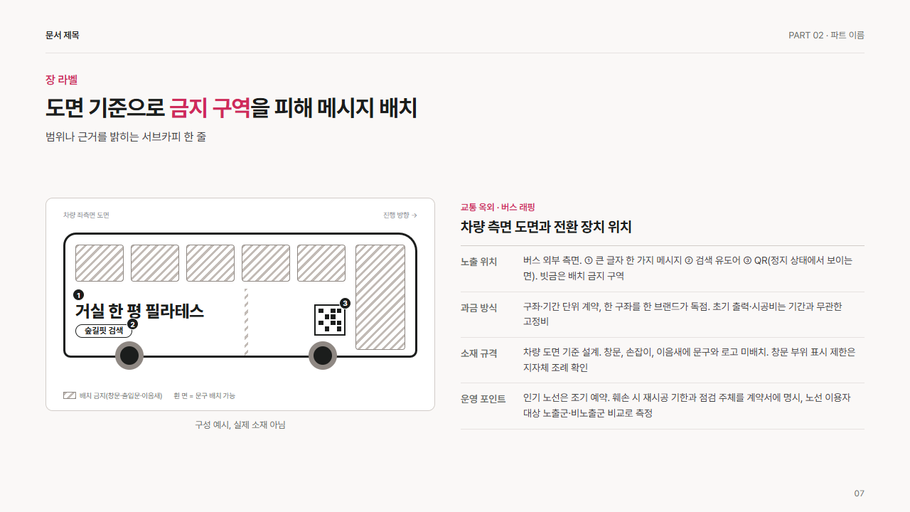 버스 래핑 도면과 배치 금지 구역