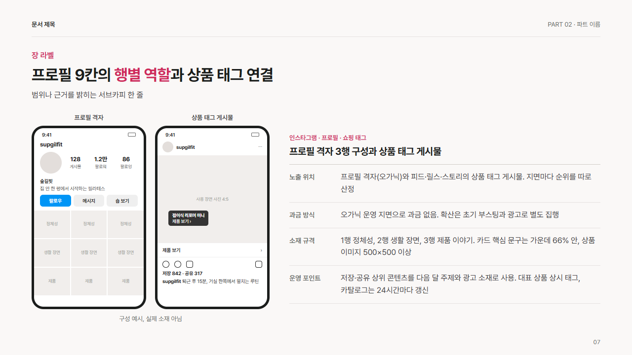 인스타그램 프로필 격자와 상품 태그 게시물