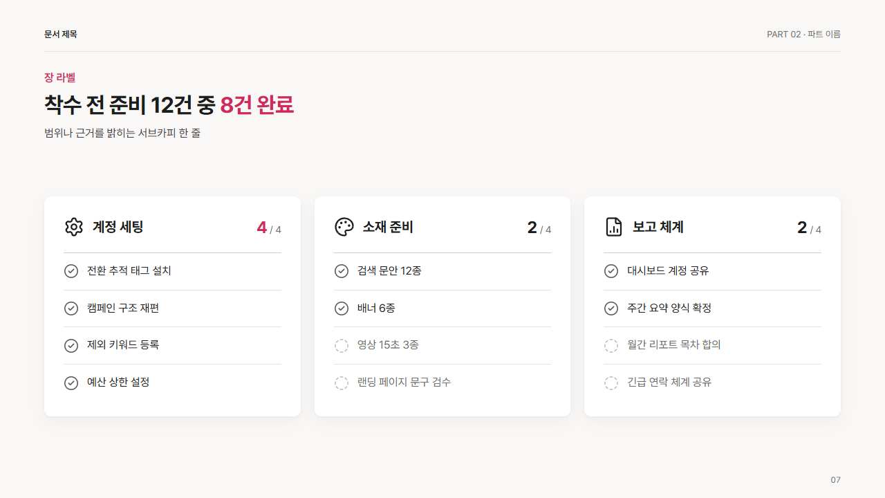 아이콘이 붙은 체크리스트 카드